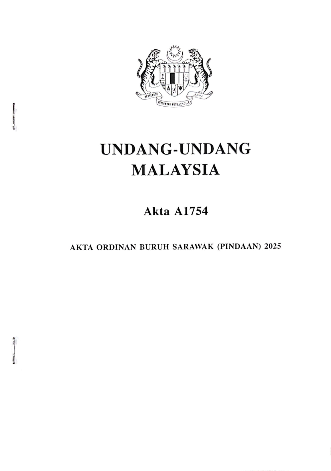 AKTA ORDINAN BURUH SARAWAK (PINDAAN) 2025 - A1754