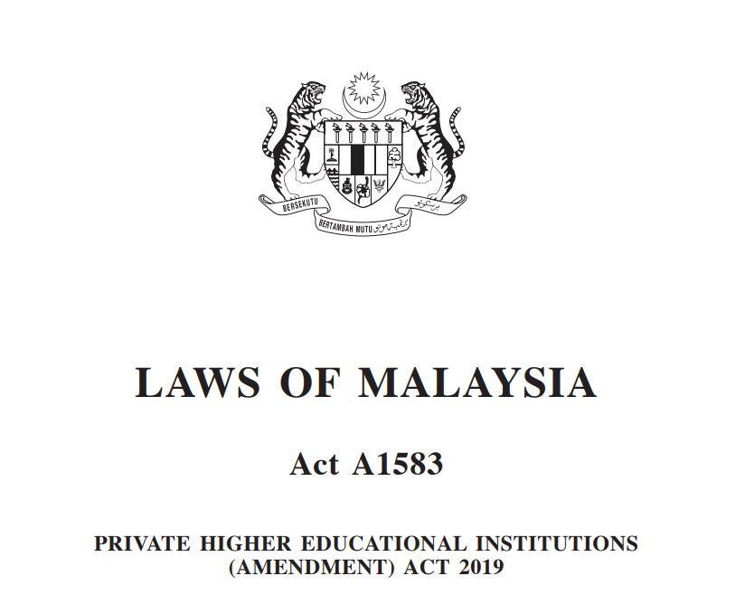 PRIVATE HIGHER EDUCATIONAL INSTITUTIONS (AMENDMENT) ACT 2019 (A1583)